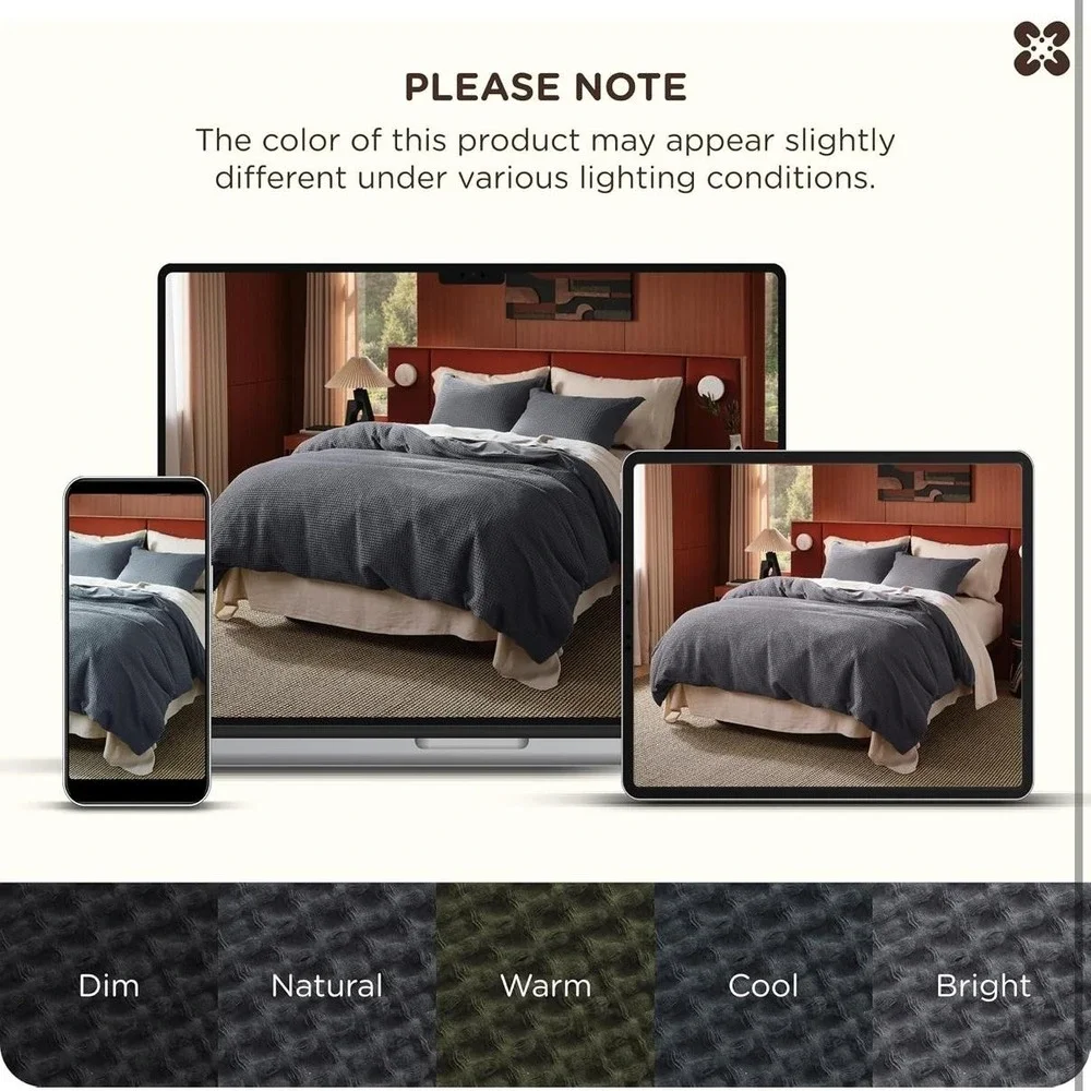 Bedsure King Duvet Cover Set 100% Cotton Gray Waffle Soft Breathable Cozy